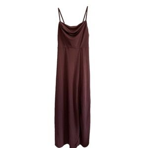 Birdy Grey Dress Womens Size M Ash Cabernet Crepe Maxi Slit Lined Cowl Neck